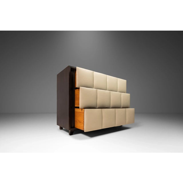 Wood Gilbert Rohde for Herman Miller Style Three-Drawer Chest With Leather Faced Drawer Fronts, Usa, C 1940s For Sale - Image 7 of 13