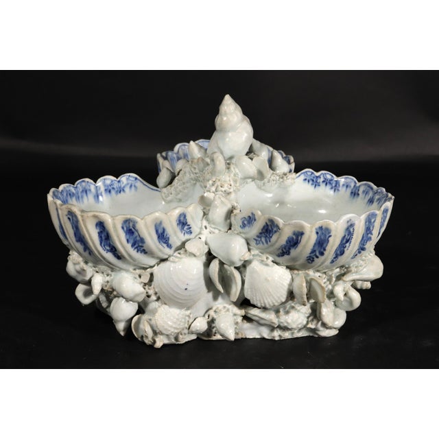 Shell Bow Porcelain Underglaze Blue & White Shell Sweetmeat Stand For Sale - Image 7 of 16