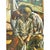 Vintage Canvas Painting of Men at Work For Sale - Image 4 of 12