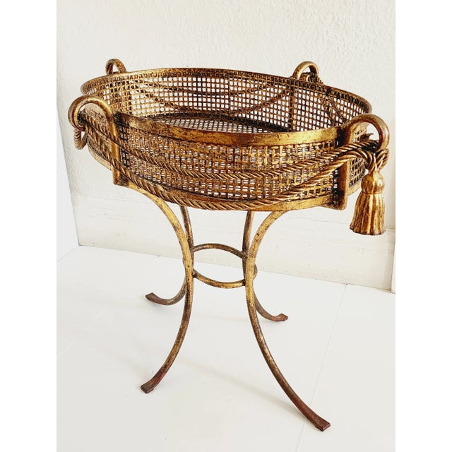 Vintage Hollywood Regency Style Gilt Iron Plant Stand For Sale - Image 4 of 9