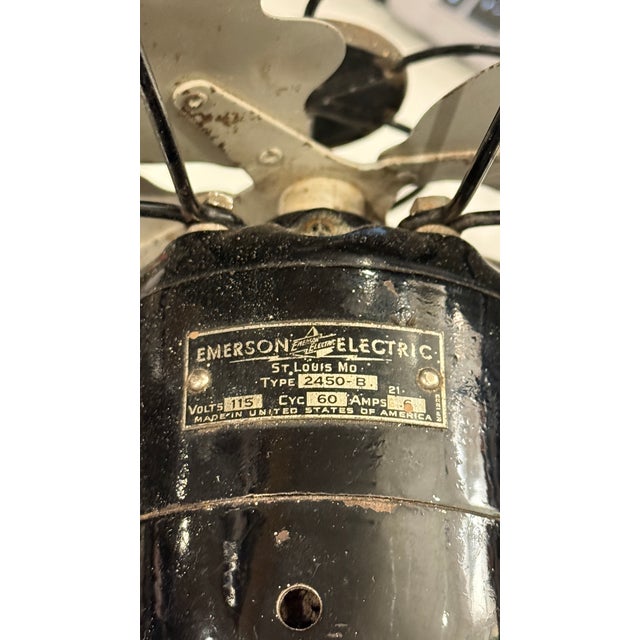 Black Vintage Emerson 2450b 4 Blade Electric Table Fan Working For Sale - Image 8 of 11