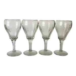 Vintage Clear Glass Wine Goblets- Set of 4