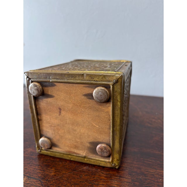 Wood Vintage English Brass Repousse Tea Caddy For Sale - Image 7 of 7