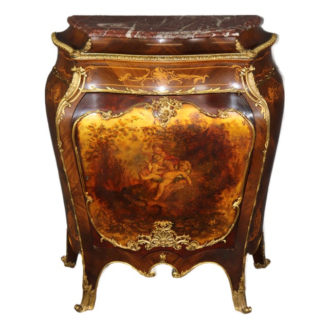 19th C French Louis XV Style Ormolu Mounted Marble Top Cabinet by Droward For Sale