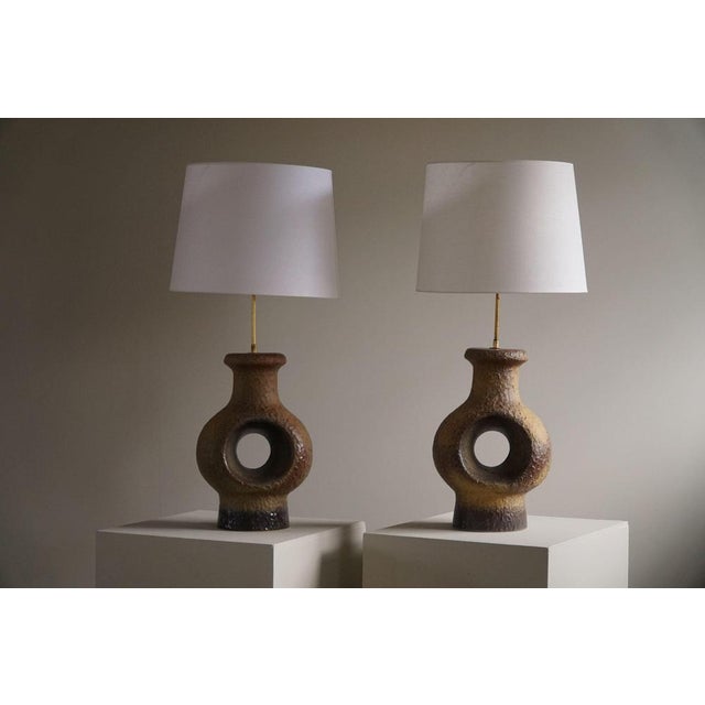 Danish Modern Ceramic Large Table Lamp in Green-Brown Colors, 1960s For Sale - Image 3 of 14