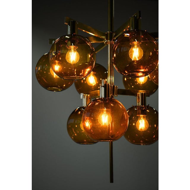 Metal Ceiling Lamp in Brass and Amber Glass by Hans-Agne Jakobsson, 1950s For Sale - Image 7 of 11