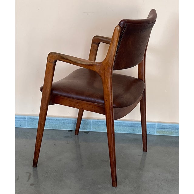 Brown Modern Teak and Brown Leather Armchairs in Erik Buch Style For Sale - Image 8 of 11