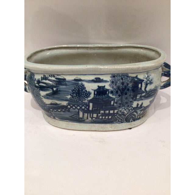 1980s Chinoiserie Blue & White Foot Bath Planter For Sale - Image 5 of 8