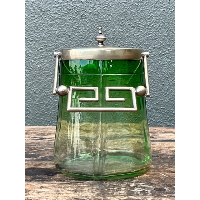 Vintage Green Glass and Metal Ice Bucket For Sale - Image 10 of 12