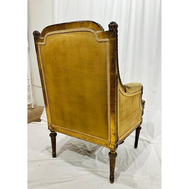 Late 19th Century French Louis XVI Style Belle Epoch Aubusson-Style Needlepoint Bergère Lounge Chair For Sale In Raleigh - Image 6 of 7