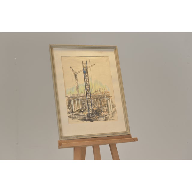 Schnellstrasse Im Bau, G. Hoffmann '61, Chalk Drawing on Paper, Framed For Sale - Image 4 of 5