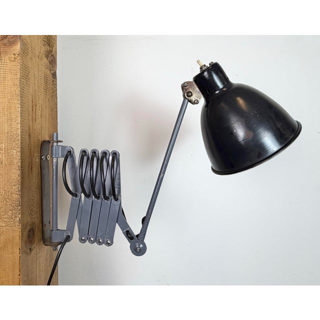 Vintage Industrial Soviet Scissor Wall Lamp in Black, 1960s For Sale - Image 11 of 18