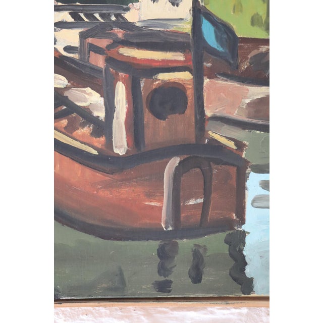 1990s G. Delaire, Barges on the Seine, 1994, Oil Painting on Canvas For Sale - Image 5 of 11