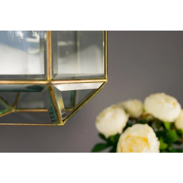 Mid-Century Italian Geometric Beveled Glass & Brass Pendant For Sale - Image 13 of 18