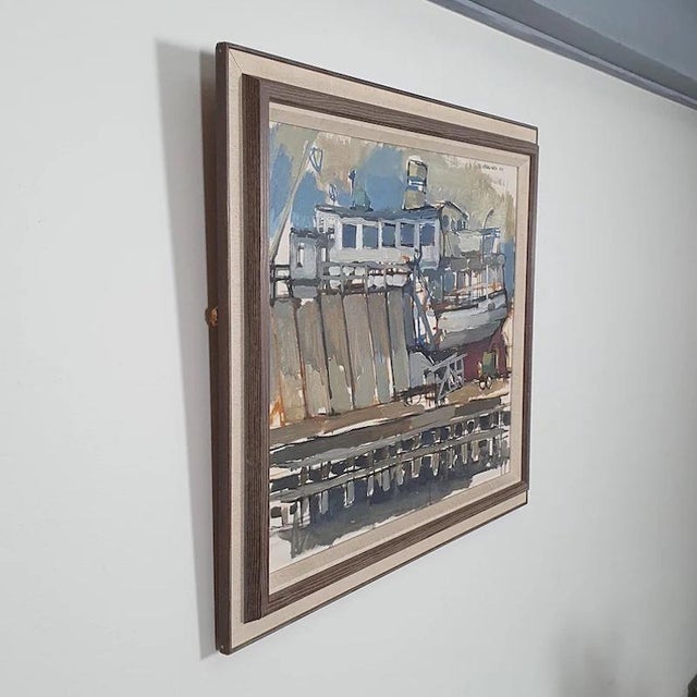 Bo Westberg-Gren, Industrial Harbor, 1959, Oil on Canvas For Sale - Image 6 of 17