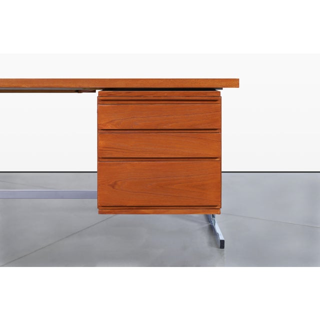 Mid-Century Modern German Teak and Chrome Executive Desk For Sale - Image 9 of 15