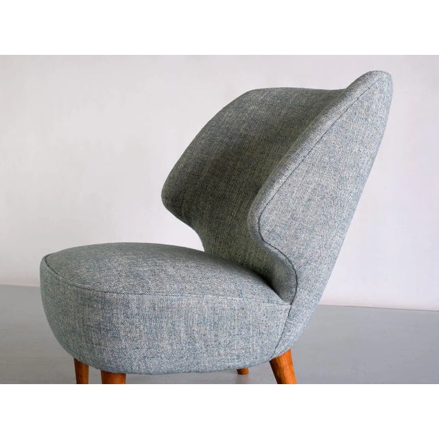Blue Linen and Elm Easy Chair by Sven Staaf from Almgren & Staaf, 1953 For Sale - Image 8 of 11