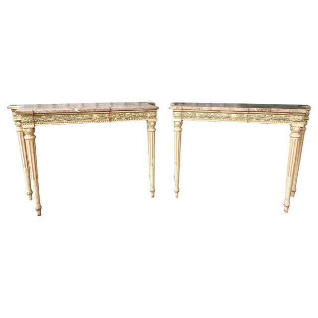 Maison Jansen Painted Marble-Top Console Tables - a Pair For Sale - Image 13 of 13