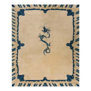 Fantastic Beige Ground Color Unique Central Dragon Antique Chinese Peking Rug