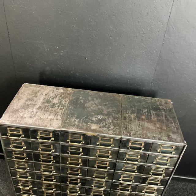 Vintage Industrial Steel Bank of Drawers, 1925 For Sale - Image 3 of 8