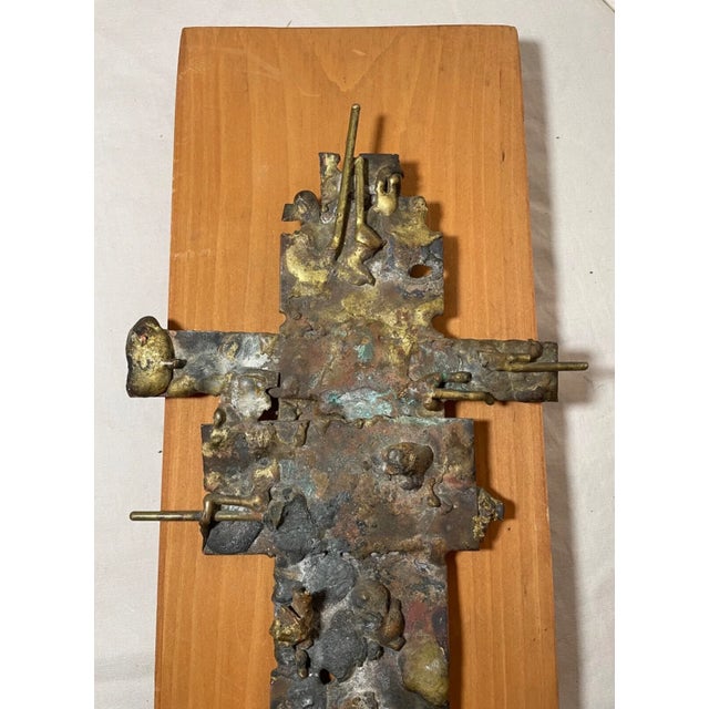 Vintage Handmade Bronze Brutalist Religious Crucifix Cross Wall Sculpture Art For Sale - Image 9 of 13
