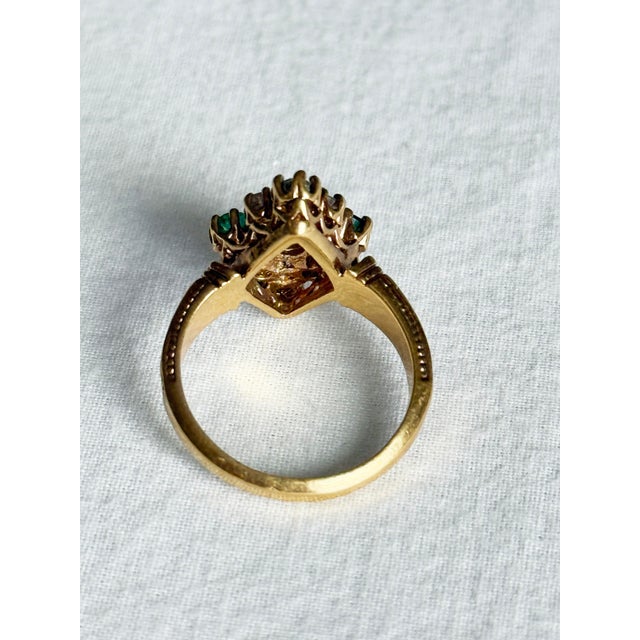 Vintage Victorian Revival 925 Sterling Silver Gold Vermeil Green Gemstone Marquise Cluster Ring, Size 7.5 For Sale In New York - Image 6 of 8