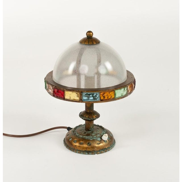 Table Lamps in Wrought Iron and Hammered Glass attributed to Longobard, Italy, 1970s, Set of 2 For Sale - Image 4 of 14