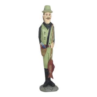 Vintage Hand Carved Wood Fisherman Folk Art For Sale