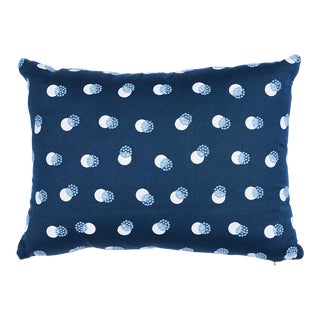Schumacher Taylor Embroidery 18" Lumbar Pillow in Blue on Ivory For Sale