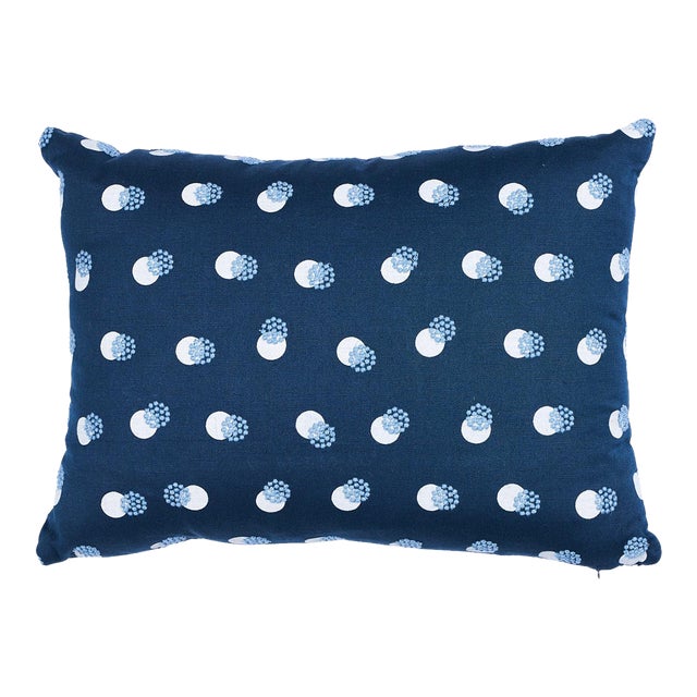 Schumacher Taylor Embroidery 18" Lumbar Pillow in Blue on Ivory For Sale
