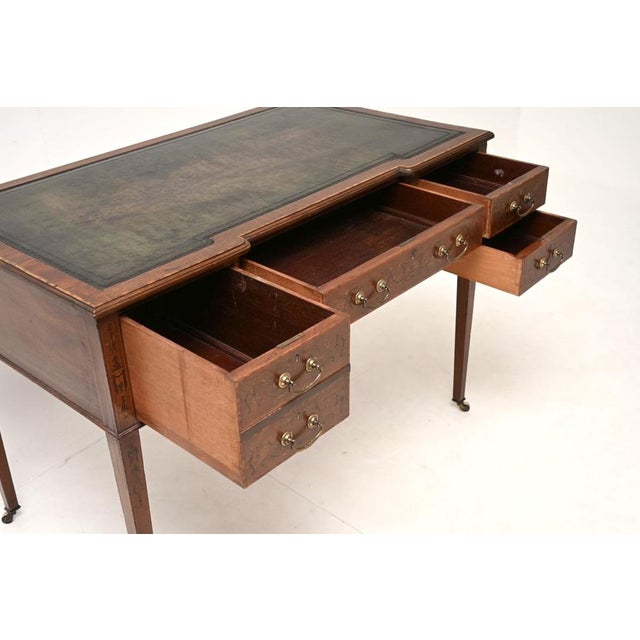 Antique Edwardian Inlaid Leather Top Desk, 1900s For Sale - Image 13 of 14