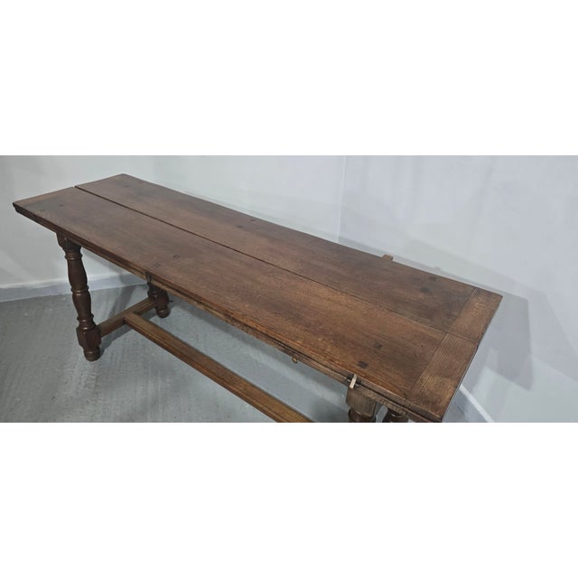 Wood Oak Kitchen Refrectory Farmhouse Dining Table, 1910s For Sale - Image 7 of 18