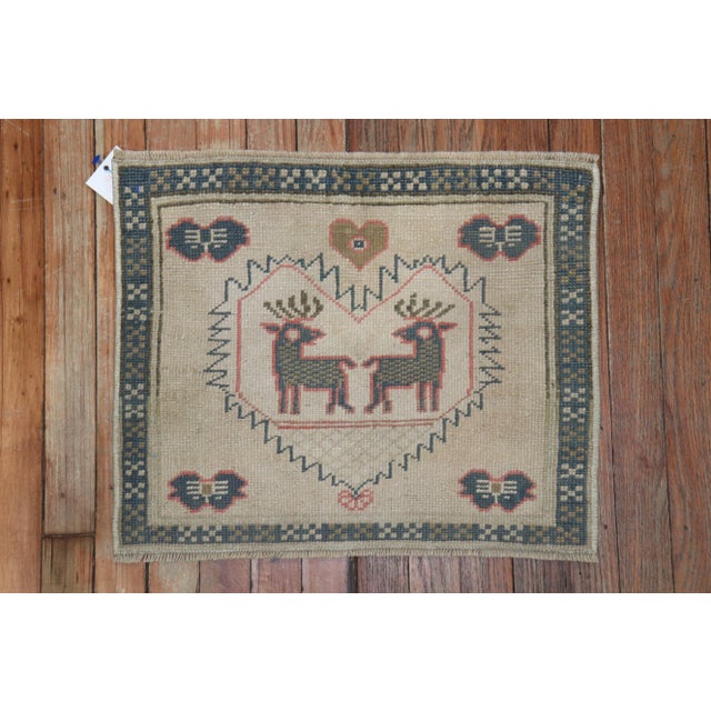 Mid 20th Century Vintage Mini Square Turkish Pictorial Rug - 1'6" x 1'10" For Sale - Image 5 of 6