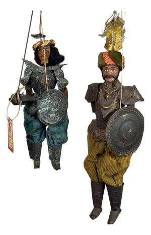 Sicilian Puppet Marionettes in Brass and Wood by Francesco Montoro, 20th Century, Set of 2