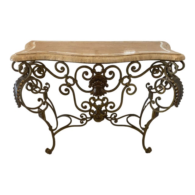 Console/Entry Table With Stone Top and Mother of Pearl Inlay For Sale