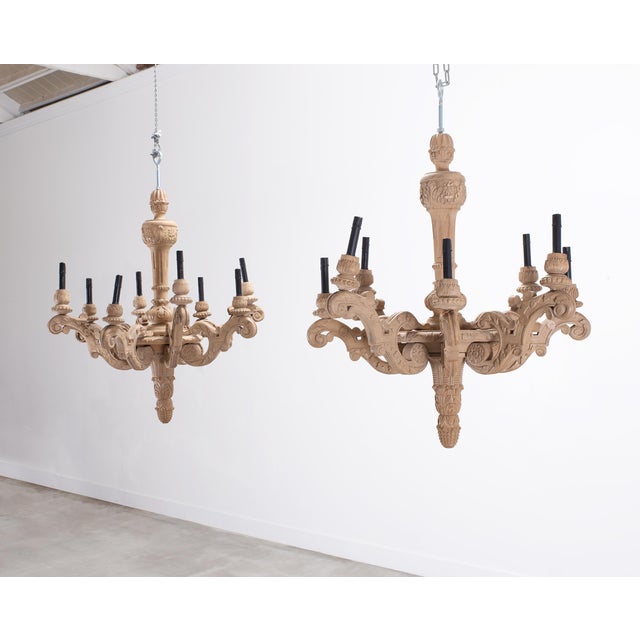 Rh French Baroque Style Carved Wood 8-Arm Chandeliers - Pair For Sale In Sacramento - Image 6 of 18