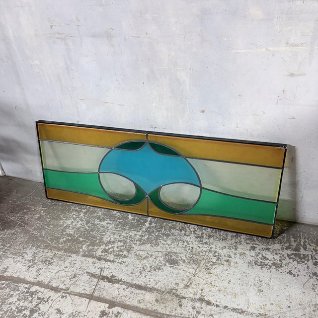 Vintage Geometric Stained Leaded Glass Window Panel For Sale - Image 5 of 12