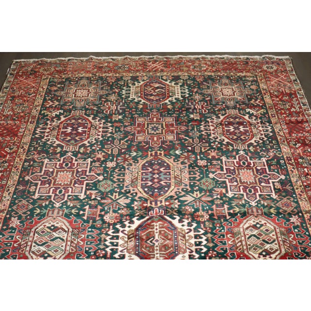 Mid 20th Century Emerald Green Vintage Persian Heriz rug no. 10949 For Sale - Image 5 of 13