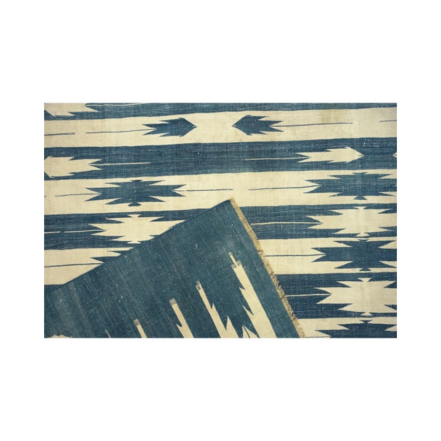 1950s Vintage Dhurrie Rug in Blue, With Geometric Patterns, From Rug & Kilim For Sale - Image 5 of 6