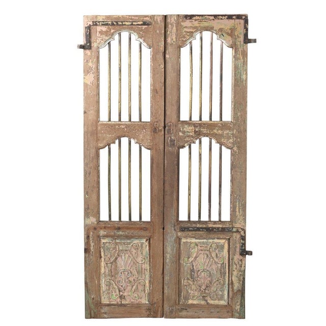 Antique Indian Painted Teakwood Door For Sale - Image 4 of 4