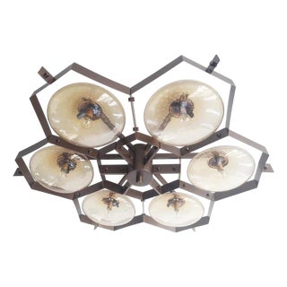 21st Century Beehive Bronze Amber Bubbles Murano Flush Mount by Fabio LTD For Sale