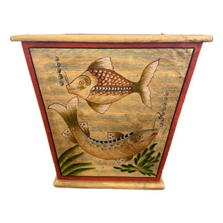 Hand Painted Italian Fish Wastebasket For Sale