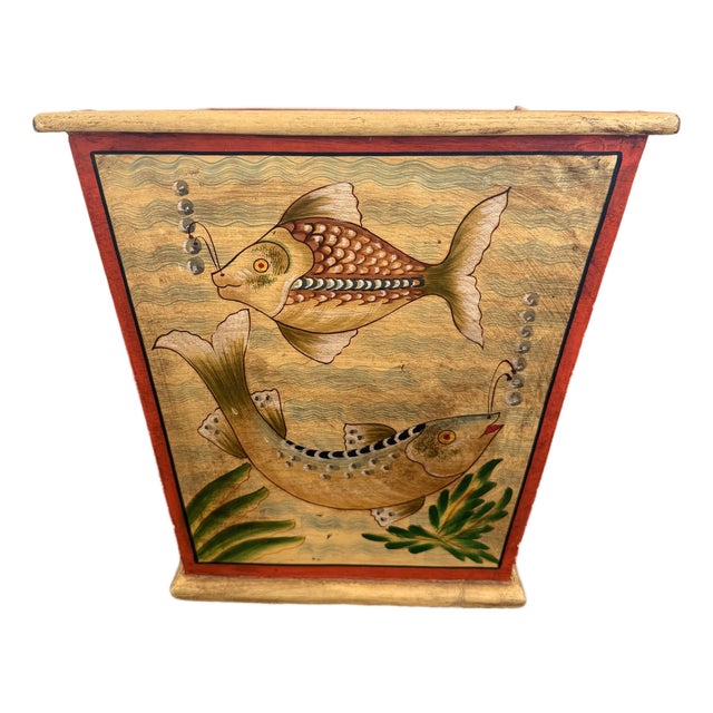 Hand Painted Italian Fish Wastebasket For Sale