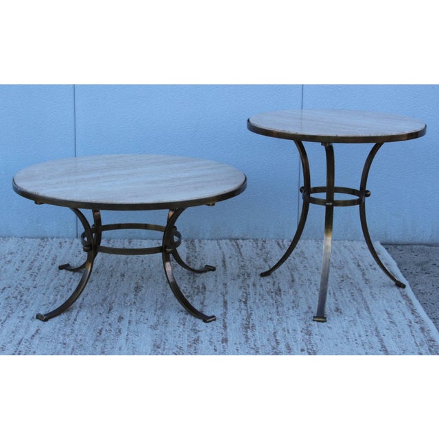 1960s Bronze With Travertine Top Coffee Table For Sale - Image 10 of 11