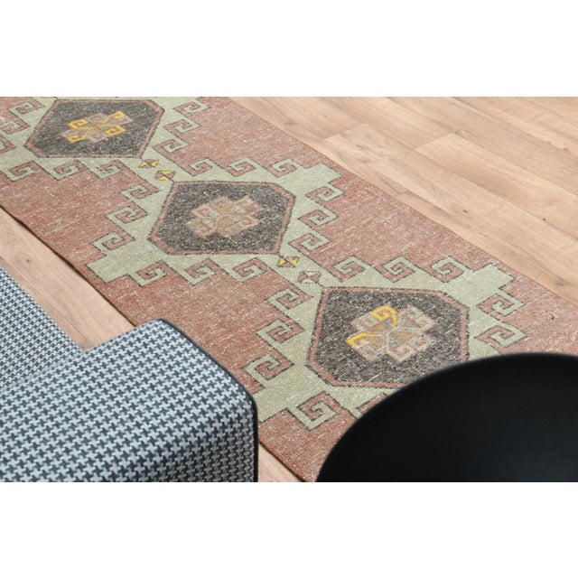 1970s Turkish Oushak Handmade Wool Cotton Orange Runner Rug For Sale - Image 10 of 11