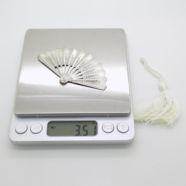 Metal Vintage Italian Handmade Silver Florentine Fan with Tassel Figurine, Florence, 1970s For Sale - Image 7 of 10
