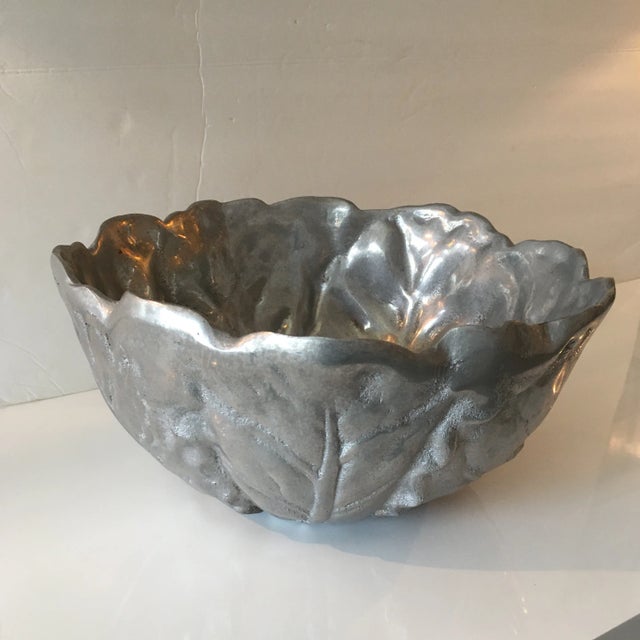 Metal Silver Textured Metal Leaf Bowl For Sale - Image 7 of 10