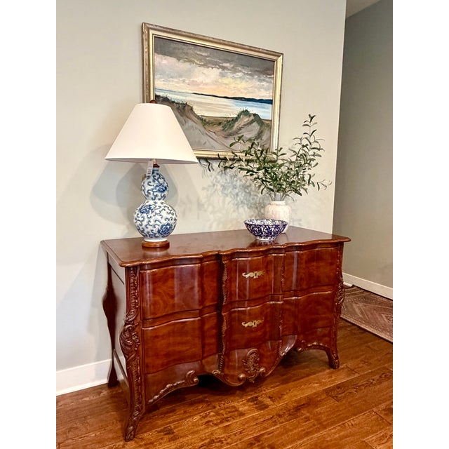 1980s Widdicomb French Louis XV Style Mahogany Serpentine Chest of Drawers, Hand-Carved For Sale - Image 15 of 17