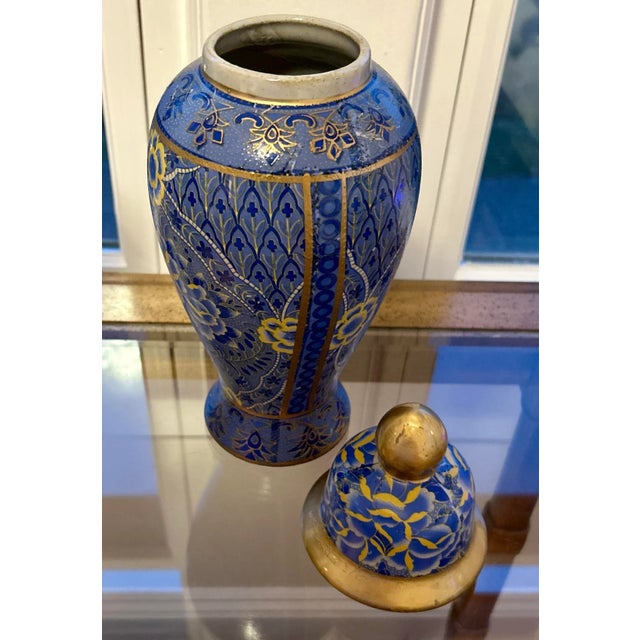 Vintage Blue and Gold Cloisonné Vases, 12 Inches Each - A Pair For Sale In New York - Image 6 of 12