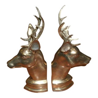 Vintage Brass Deer Head Bookends - a Pair For Sale